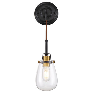 Toleo- 1 Light Wall Sconce - with Clear Glass - Black Finish with Vintage Brass