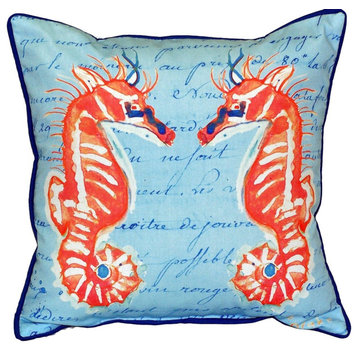 Coral Sea Horses Blue Small Indoor/Outdoor Pillow 12x12 - Set of Two