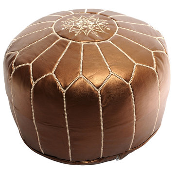 Moroccan Leather Pouf, Bronze