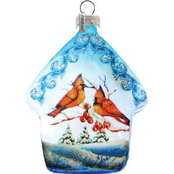 Hand Painted Scenic Glass Ornament Cardinal House LED