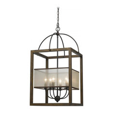 Wood Mission 6 Light Chandelier with Organza Shade