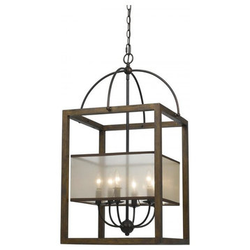 Wood Mission 6 Light Chandelier with Organza Shade