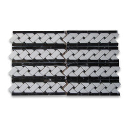Thassos White 4x12 Basketweave Mosaic Border w/ Black Dots Polished - Tile