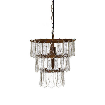 Tiered Metal Chandelier With Organically Shaped Hanging Glass, Antique Finish