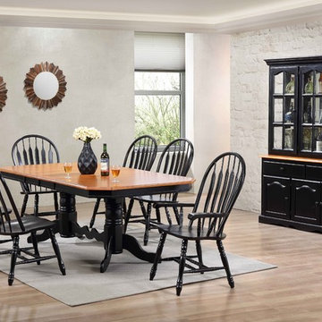 Sunset Trading 9 Piece Double Pedestal Trestle Dining Set with China Cabinet