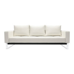 "Innovation" Cassius Q Deluxe White Leather Textile Sofa Bed / Chrome Legs - Sofas