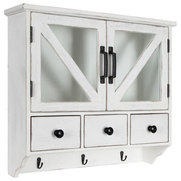 Hutchins Decorative Three Drawer Wood Wall Cabinet, White 21x6x20