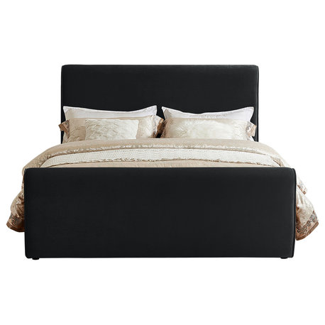 Sloan Black Velvet Full Bed, Black, Queen