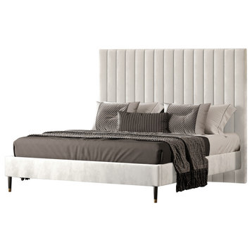Modrest Hemlock Contemporary White Fabric Bed, Eastern King