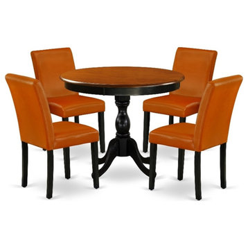 AMAB5-BCH-61 - Dining Table and 4 Baked Bean PU Leather Chairs - Black Finish