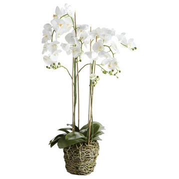 Luxe White Phalaenopsis Orchid Faux Floral Artificial Plant 44in Drop In Flowers