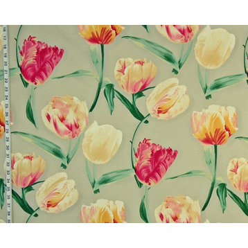 Red Yellow Tulip Fabric Taupe Gray Spring, Standard Cut