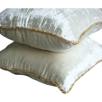 White Solid Color Pillow Covers, Velvet 18"x18" Pillow Case, White Shimmer