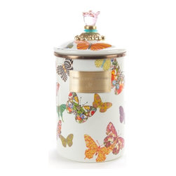 Butterfly Garden Large Enamel Canister - White | MacKenzie-Childs - Kitchen Canisters And Jars