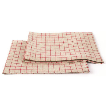 Gingham Linen Prewashed Tea Towels, Set of 2, Natural Red
