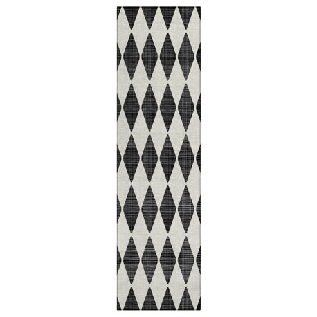 Machine Washable Indoor/Outdoor Chantille ACN578 Black 2'3" x 7'6" Runner Rug