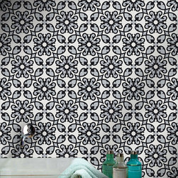Moroccan Mosaic and Tile House - 8"x8" Agadir Handmade Cement Tile, Black/White/Gray Set of 12 - Wall And Floor Tile