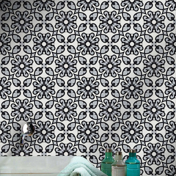 8"x8" Agadir Handmade Cement Tile, Black/White/Gray Set of 12
