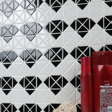 Triangular Diamond Pattern Porcelain Mosaic Tile, Wall Decor