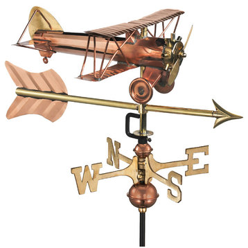Biplane With Arrow Garden Weathervane, Pure Copper With Garden Pole