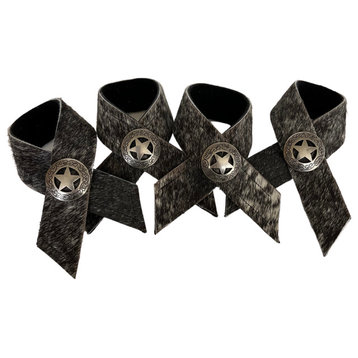 Peppered Black White Cowhide Concho Napkin Rings