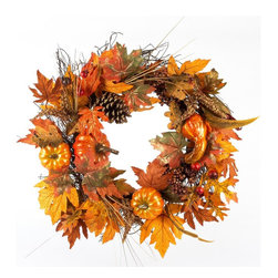 22 in. Artificial Pumpkin Harvest Wreath - Wreaths And Garlands