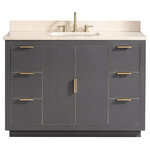 Avanity - Avanity Austen 48" Vanity, Twilight Gray/Gold With Crema Marfil Top - The Austen 49 in. vanity combo is simple yet stunning. The Austen Collection features a minimalist design that pops with color thanks to the refined Twilight Gray finish with matte gold trim and hardware. The vanity combo features a solid wood birch frame, plywood drawer boxes, dovetail joints, a toe kick for convenience, soft-close glides and hinges, crema marfil marble top and rectangular undermount sink. Complete the look with matching mirror, mirror cabinet, and linen tower. A perfect choice for the modern bathroom, Austen feels at home in multiple design settings.