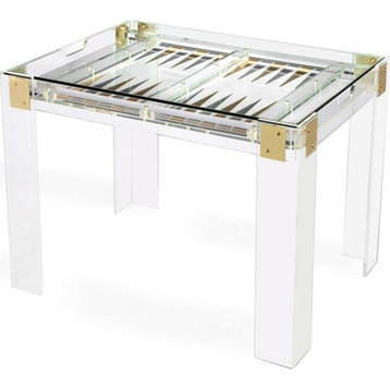 Pierre Acrylic Backgammon Table, Clear, Shiny Brass, Shiny Silver