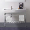 Modern Ceramic Console Sink With Counter Space and Chrome Base, Three Hole