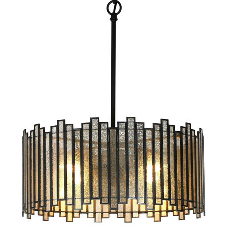 LNC Hemera 4-Light Matte Black Tiffanty Drum Modern LED Indoor Chandelier