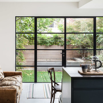 Large format steel double doors and screen