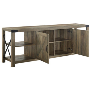 71 inch Rust TV stand OAK wood TV cabinet with 2 Shelves