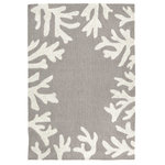 Liora Manne - Capri Coral Border Indoor/Outdoor Rug, Silver, 2'x3' - This hand-hooked area rug features a neutral silvery grey background white a coral motif border. A classic, subtle tropical motif, this rug will effortlessly compliment any space inside or outside your home. Made in China from a polyester acrylic blend, the Capri Collection is hand tufted to create bright multi-toned detailed designs with a high-quality finish. The material is flatwoven, weather resistant and treated for added fade resistant making this the perfect rug for indoor or outdoor placement. This soft, durable piece is ideal for your patio, sunroom and those high traffic areas such as your entryway, kitchen, dining room and living room. A fresh take on nautical style, these area rugs range in style from coastal to tropical motifs that beautifully accent your home decor. Limiting exposure to rain, moisture and direct sun will prolong rug life.
