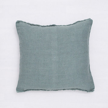 Spa Green Linen Cushion Cover With Fringes Rustic, 12"x16"