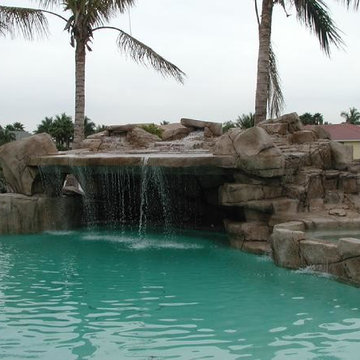 Custom Rock Waterfall with Cave and Rock Spa