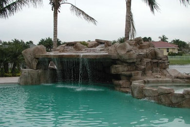Custom Rock Waterfall with Cave and Rock Spa