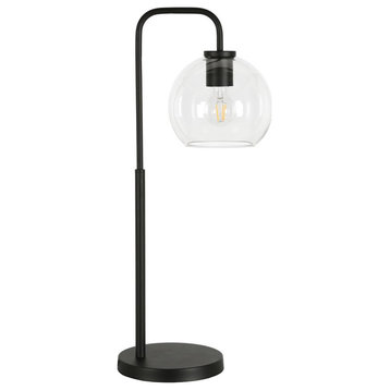 Harrison 27 Tall Arc Table Lamp with Glass Shade in Blackened Bronze/Clear