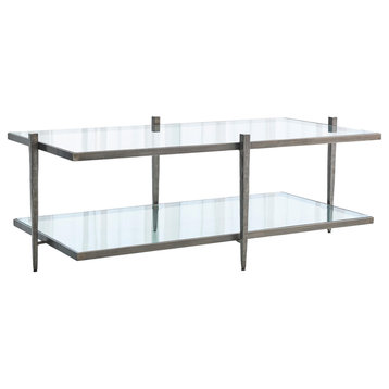 Minimalist 2 Tiered Natural Iron Coffee Table  Simple Glass Shelf Open Modern