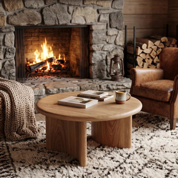Soren Round Solid Oak Coffee Table — Sculptural Scandinavian Modern Living Room