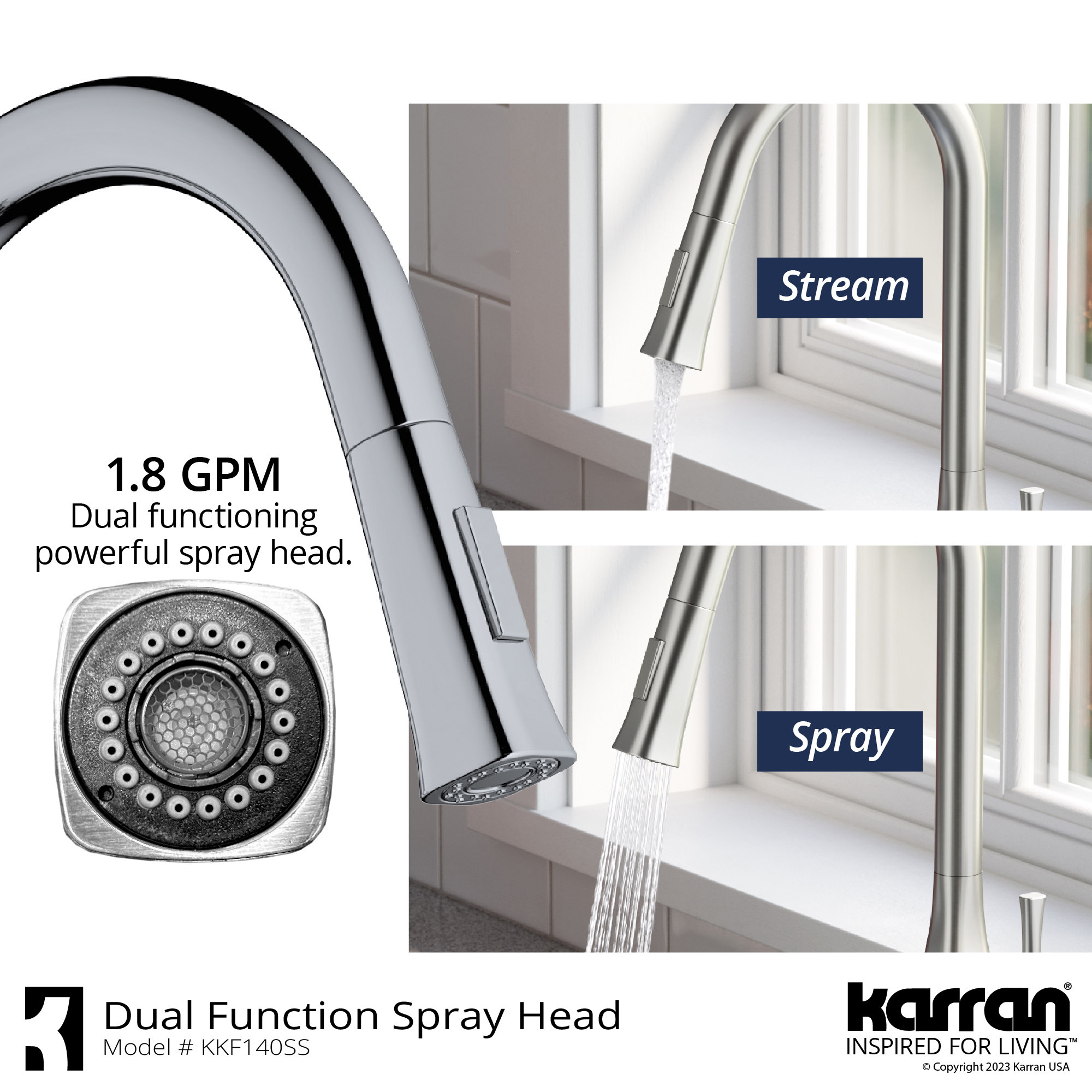 Karran KKF140 1-Handle Pull-Down Sprayer Kitchen Faucet, Stainless Steel