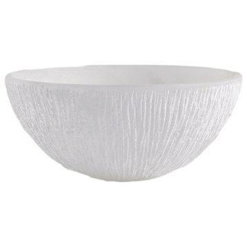 Elegant Carved White Alabaster Stone Bowl 11" Ribbed Chiseled Centerpiece