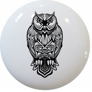 Tribal Owl #3 Ceramic Cabinet Drawer Knob