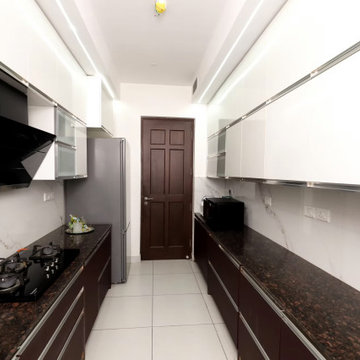 Luxury Parallel Modular Kitchen in Park Street Kolkata | Leather Laminate