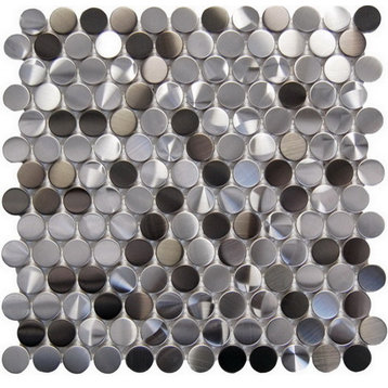 Interlocking Blend Oddysey Penny Round Stainless Steel Tile, Chip Size: 1", Sing
