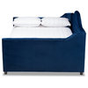 Bowery Hill Contemporary Velvet Upholstered Full Daybed with Trundle in Blue