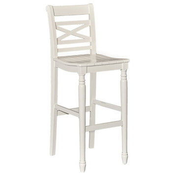 Linon Asher 30.25" Wood Farmhouse Bar Stool with X Back and Plank Seat in White