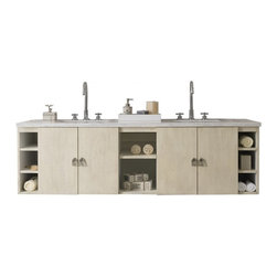 72 inch Floating Double Sink Bathroom Vanity Vanilla Oak Finish - Bathroom Vanities And Sink Consoles