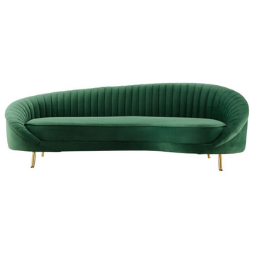 Modway Camber Channel Tufted Performance Velvet Sofa in Emerald Green