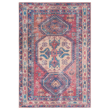 Nicole Curtis Machine Washable Series 1 4' x 6' Red/Navy Vintage Indoor Area Rug