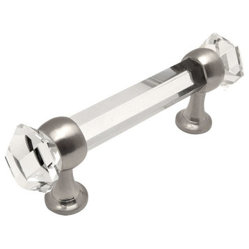 Cosmas 6393SN-C Satin Nickel With Clear Glass Cabinet Pull, Single